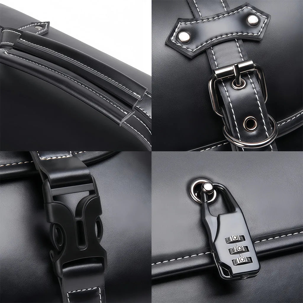 FBG376BK dark punk PU leather motorcycle side bag with tail coded lock