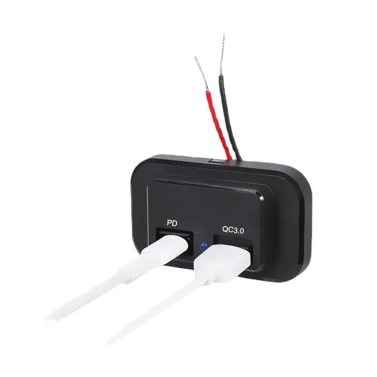 Black QC3.0 and Power Delivery PD3.0 car charger with TYPE-C port for fast charging