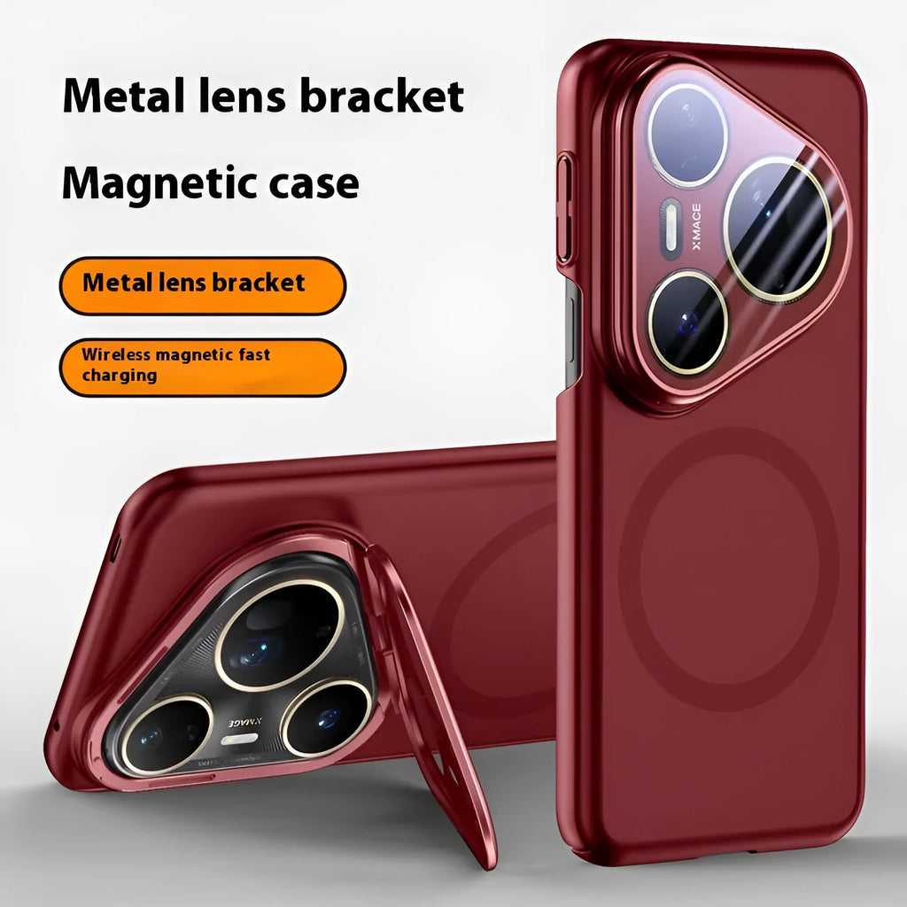 Huawei P80 series magnetic phone case with frosted back shell in black, red, or silver.