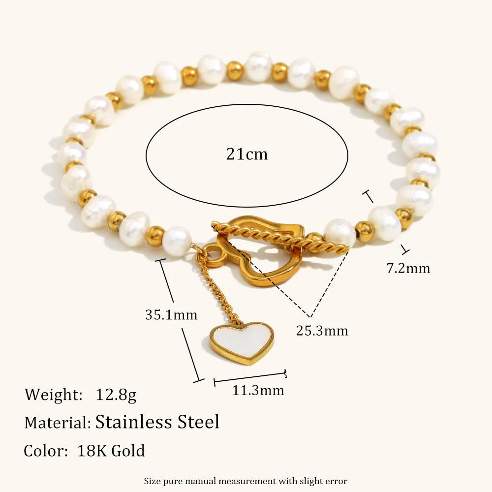 Pearl heart buckle bracelet gold electroplated stainless steel geometric clasp on wrist