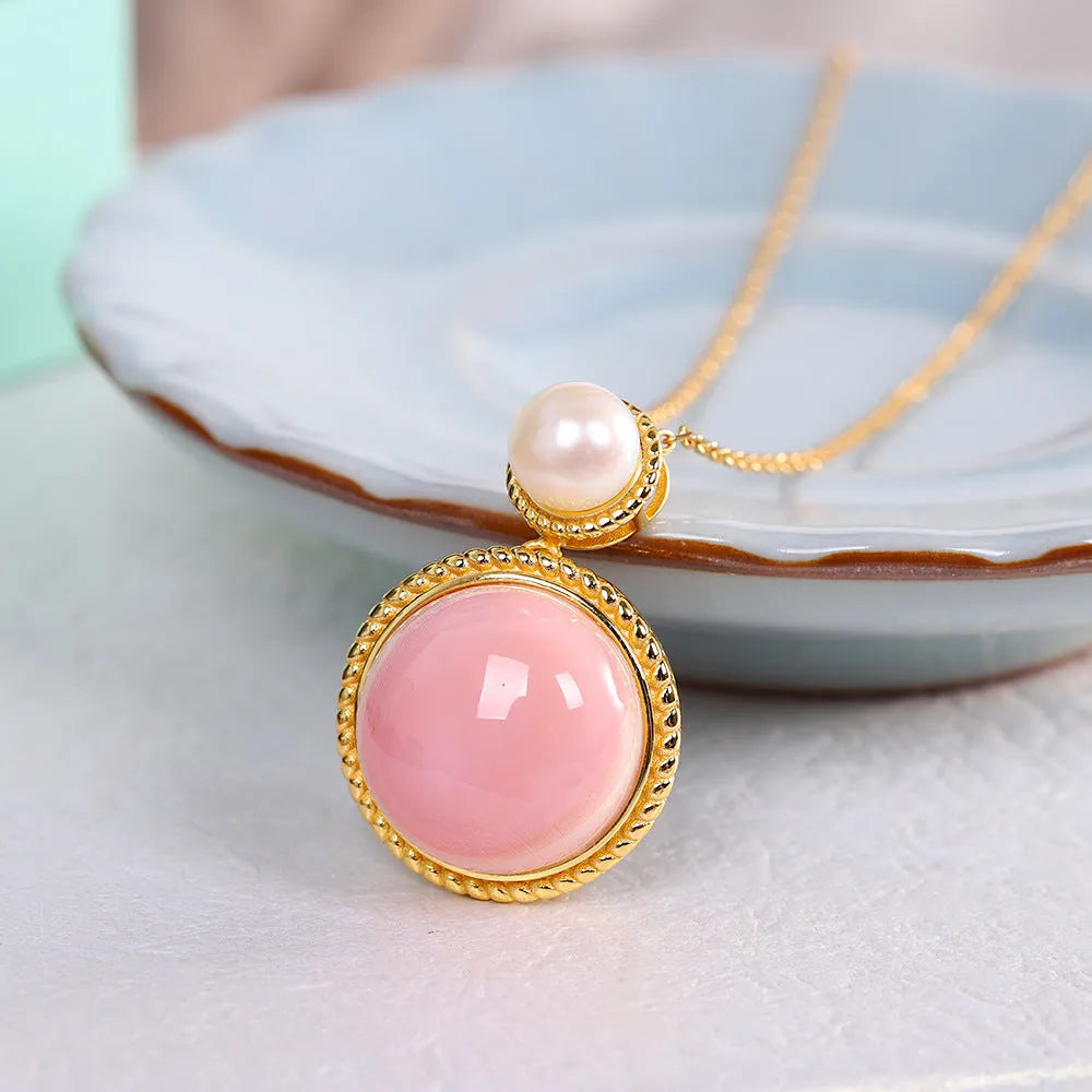 S925 silver plated geometric pink shell simple women's earrings with gold plating