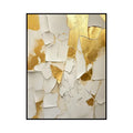 Golden and white textured handmade abstract oil painting on canvas, unframed, vertical orientation