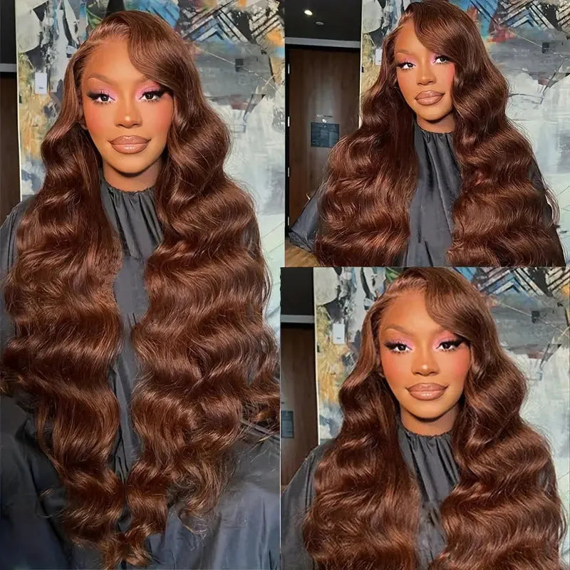 Brown big wave fake long curly wig head cover with side bangs on mannequin