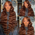 Brown big wave fake long curly wig head cover with side bangs on mannequin