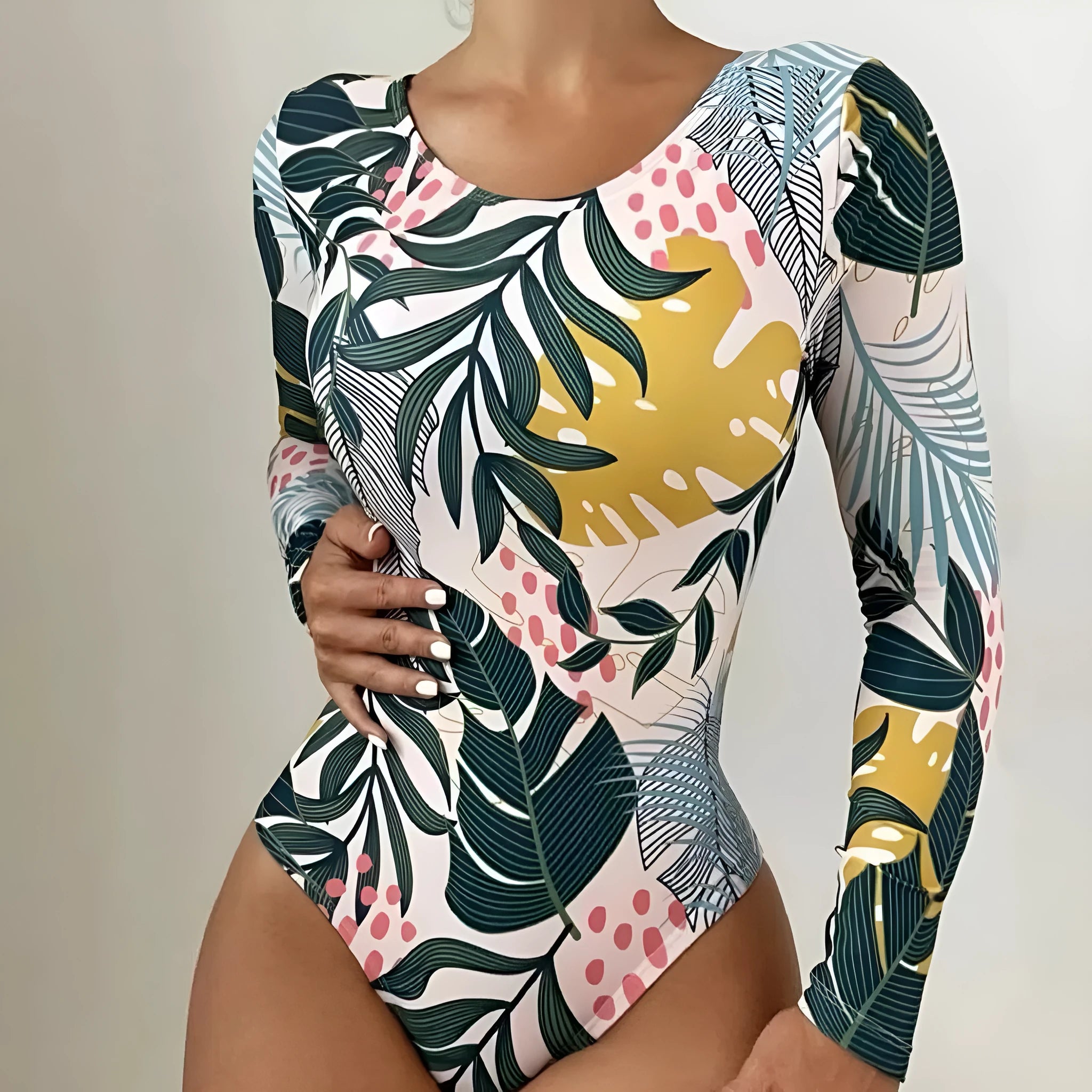 Women's floral print one-piece swimsuit with split backless design in blue colour