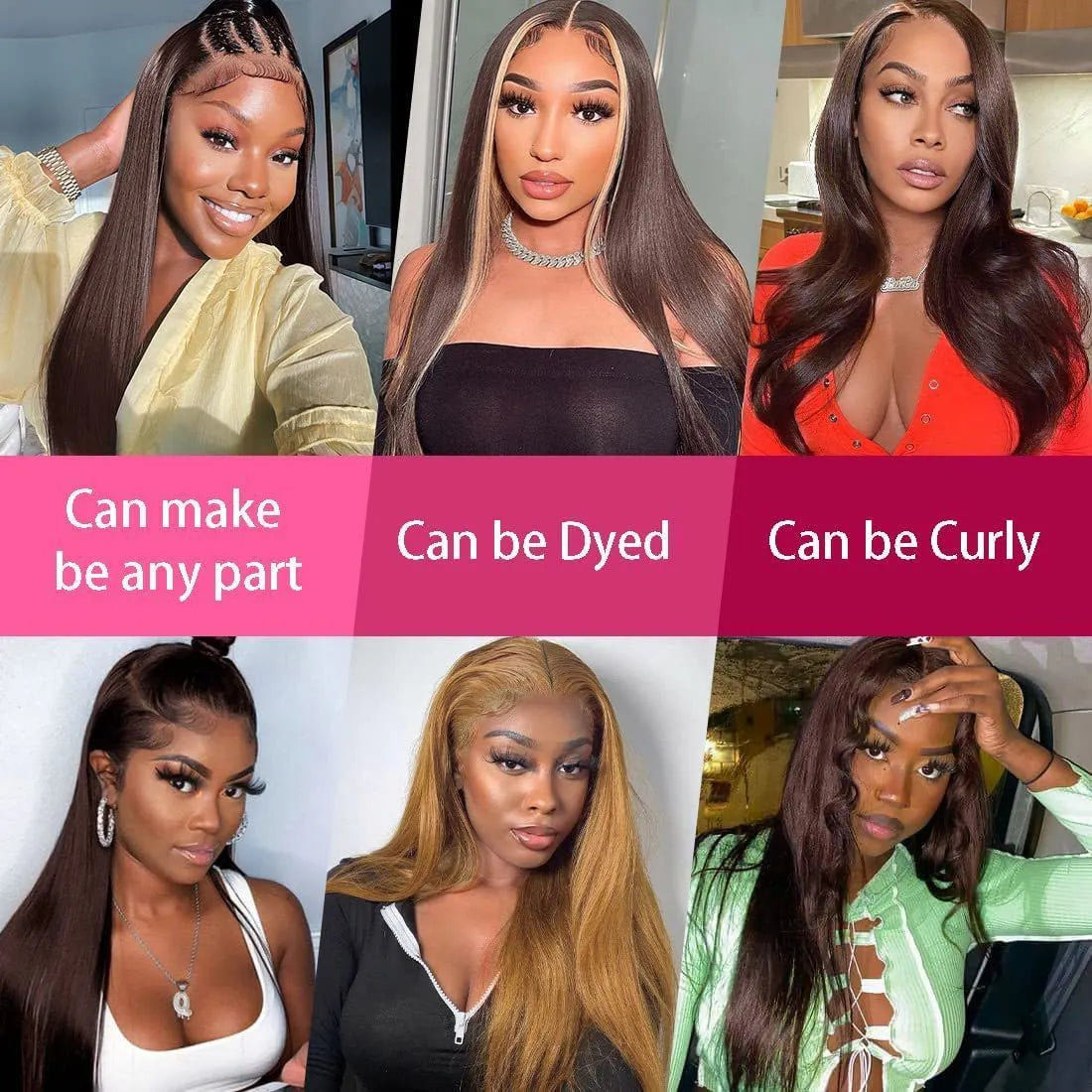 Front lace human hair wig in dark brown with 13x4 lace front, showing natural hairline and long length