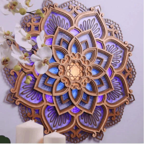 Mandala Mood Light with mesmerizing mandala and elephant designs, creating a calming ambiance for yoga, meditation, and relaxation