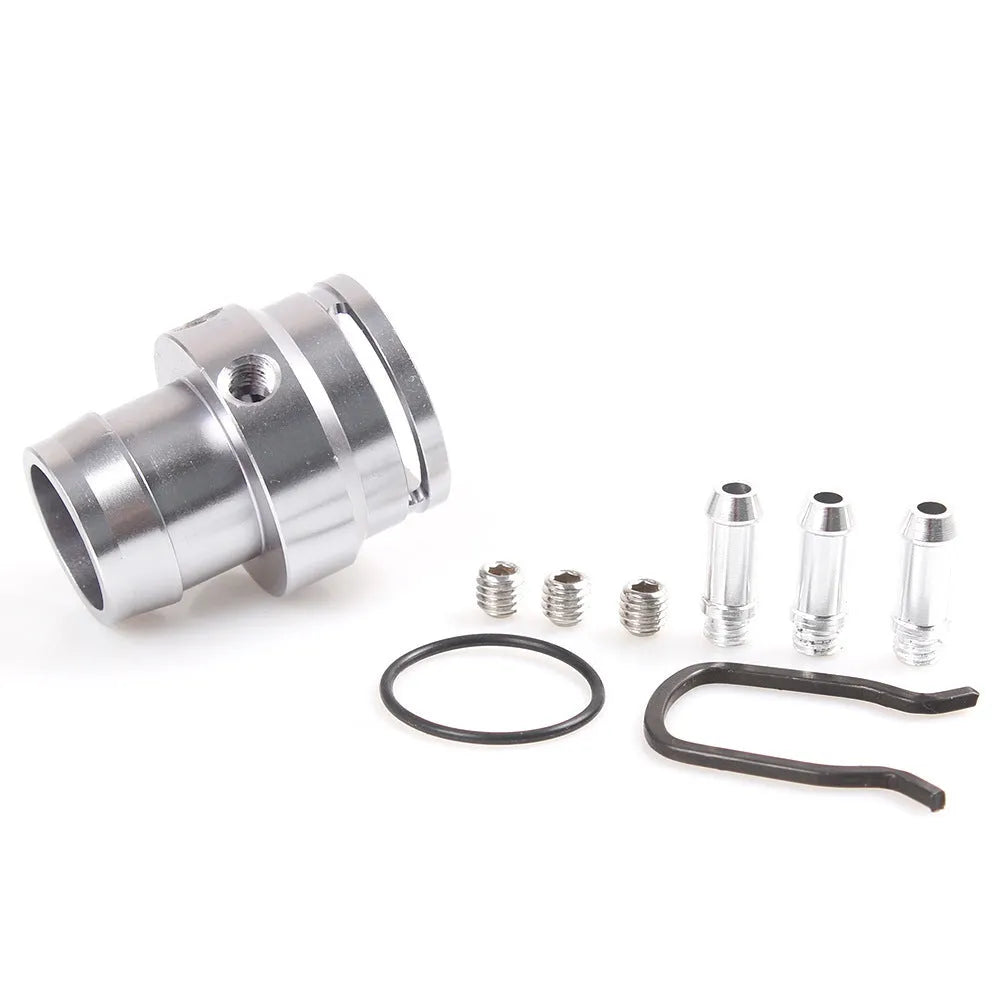 Black nylon and titanium-colour plastic vacuum tee adapter for second-generation car engines.