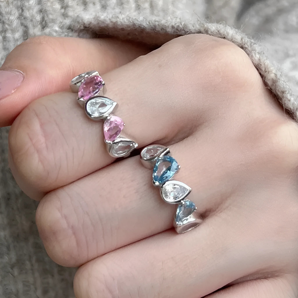 S925 sterling silver zircon ring with water drop pear-shaped stitched design, women's sizes 6-9