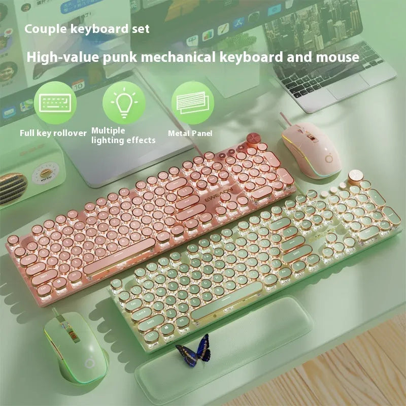 Matcha green 87-key mechanical gaming keyboard with aluminium frame and white backlighting on a desk.