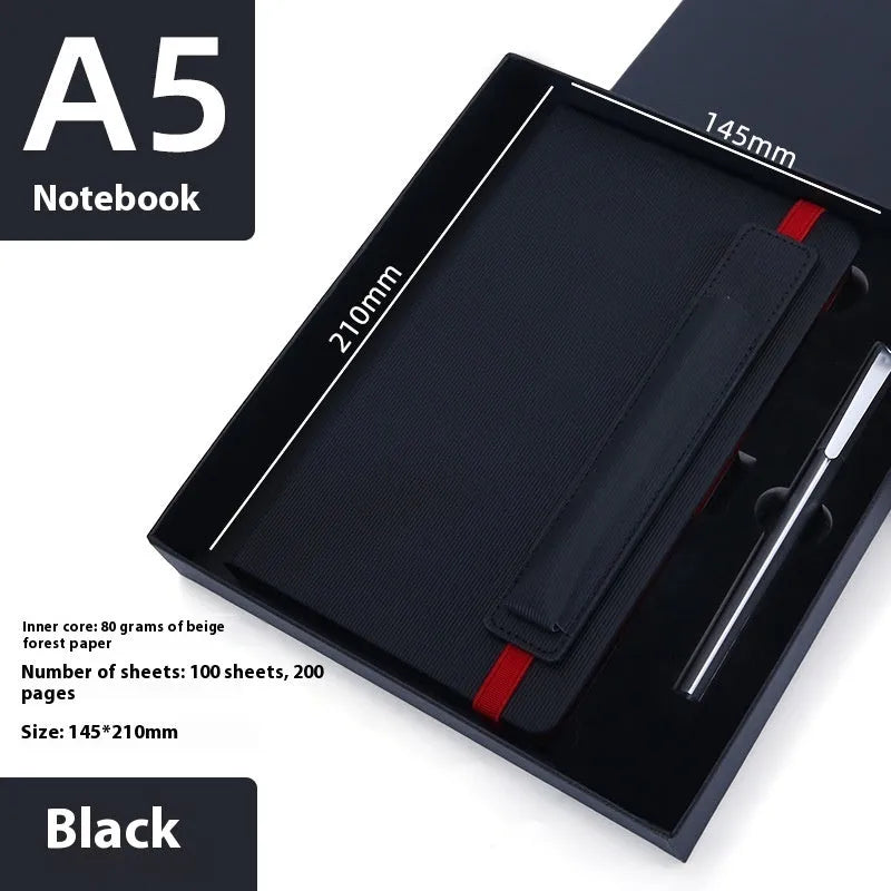A5 faux leather notebook in blue with strap and pen insert, 200 pages, lying flat