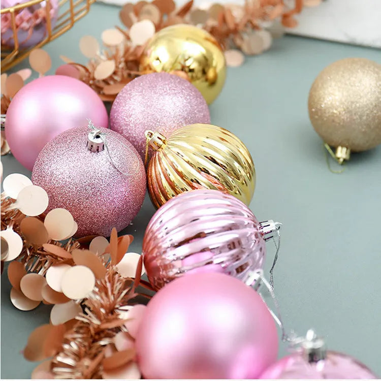 34-piece set of 4cm plastic Christmas balls in assorted colours with shiny finish for tree decoration