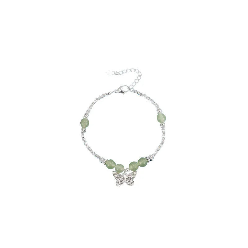 Hetian jade butterfly bracelet and necklace set for women with silver electroplated finish