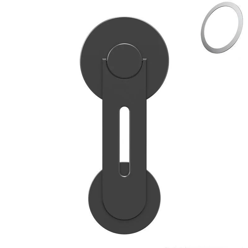 Silver aluminium alloy magnetic car phone holder mounted on Tesla suspension screen showing 180-degree flip capability