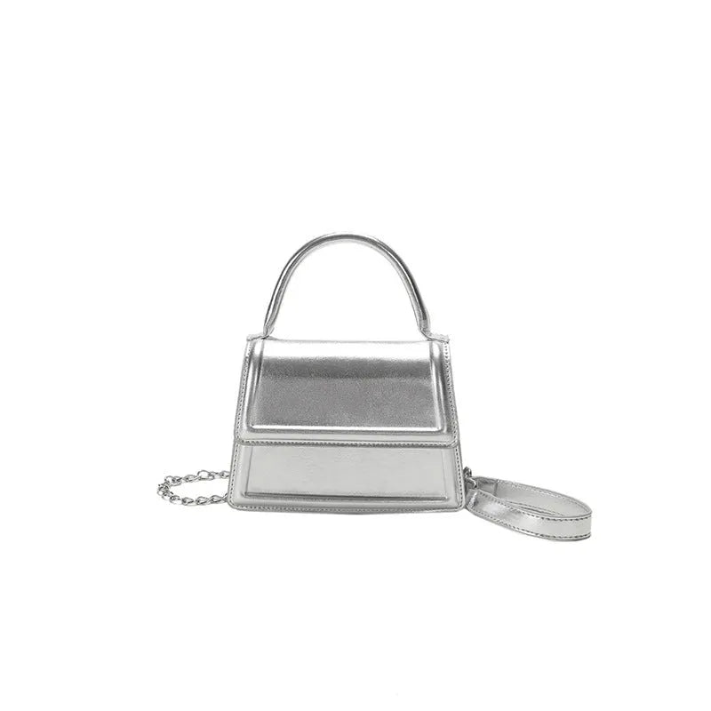 Retro PU crossbody bag in horizontal square shape with sewing line detail
