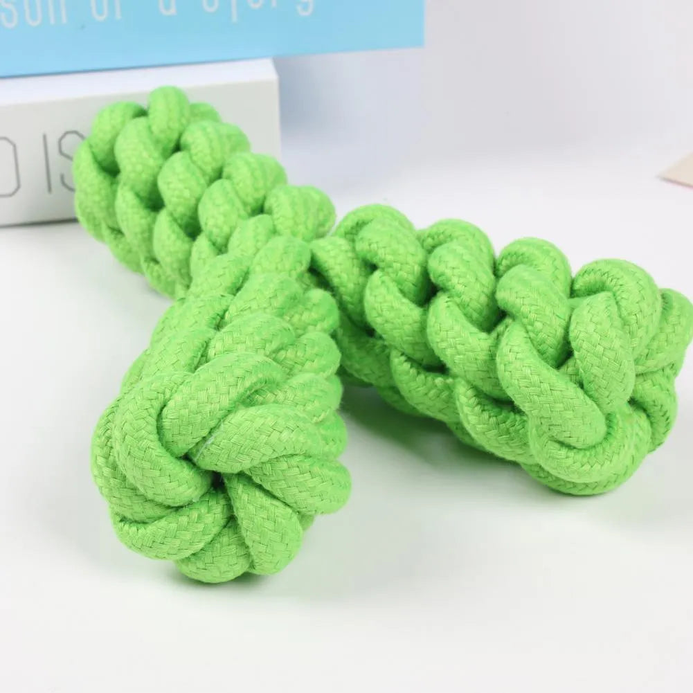 Y-shaped cotton rope dog toy for large breeds in blue, green or yellow colour options
