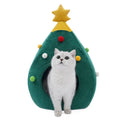 Red and green Christmas tree-shaped pet cave bed with removable cushion