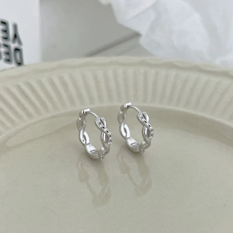 S925 sterling silver earrings with diamonds in hexagon and octagon shapes, electroplated white gold finish