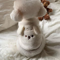 Autumn winter dog vest with ear-hanging embroidered puppy design, polyester, brown or beige, sizes XS-XL