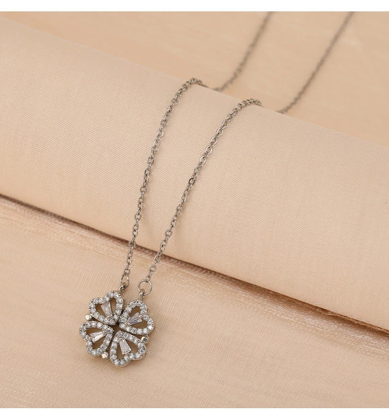 Captivating four-leaf clover necklace made of premium titanium steel with a diamond inlay design, offering a non-fading shine and timeless elegance