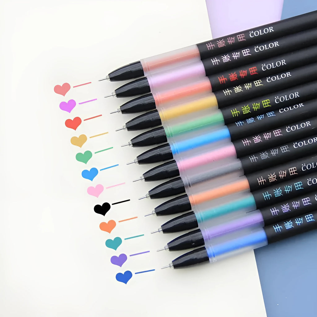 Candy colour gel pen set with plastic shell and non-erasable ink, available in random or twelve pen options.