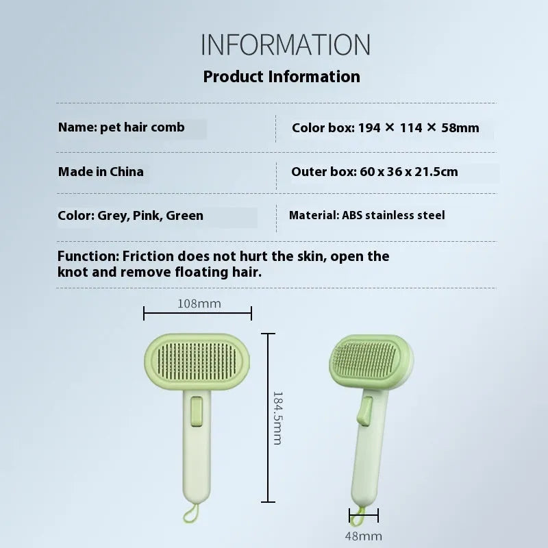 Large light grey pet hair removal comb with floating teeth and a one-click shaver head for cats and dogs.