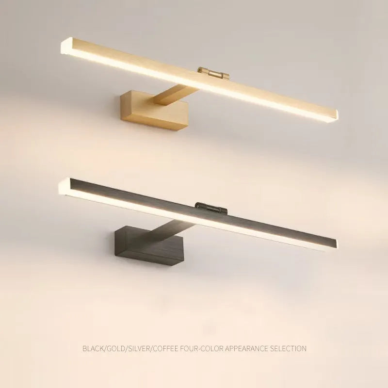 Front LED mirror cabinet lamp with aluminium alloy frame, waterproof and anti-rust, in gold light body with white light 6000K