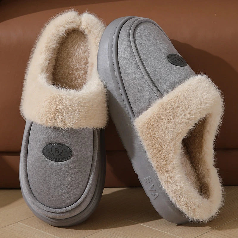 Cozy suede slippers for men with plush lining, non-slip sole, and versatile indoor/outdoor design