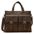 Handmade vintage dark brown top layer cowhide men's briefcase with 15-inch laptop slot and internal pockets
