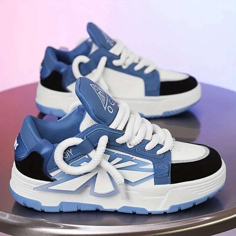 Men's chunky sneakers with thick rubber sole and synthetic leather upper in black, blue, and white colour options