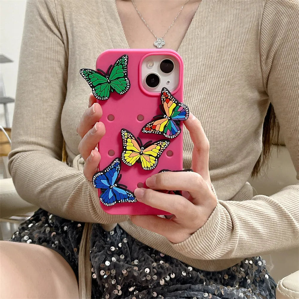 Three-dimensional colorized butterfly silicone phone case anti-fall for Apple iPhone