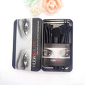 12 makeup brushes in black tin box with corrugated silk nylon bristles and wooden handles