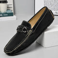 Men's brown casual leather shoes with round toe and rubber sole on a neutral background