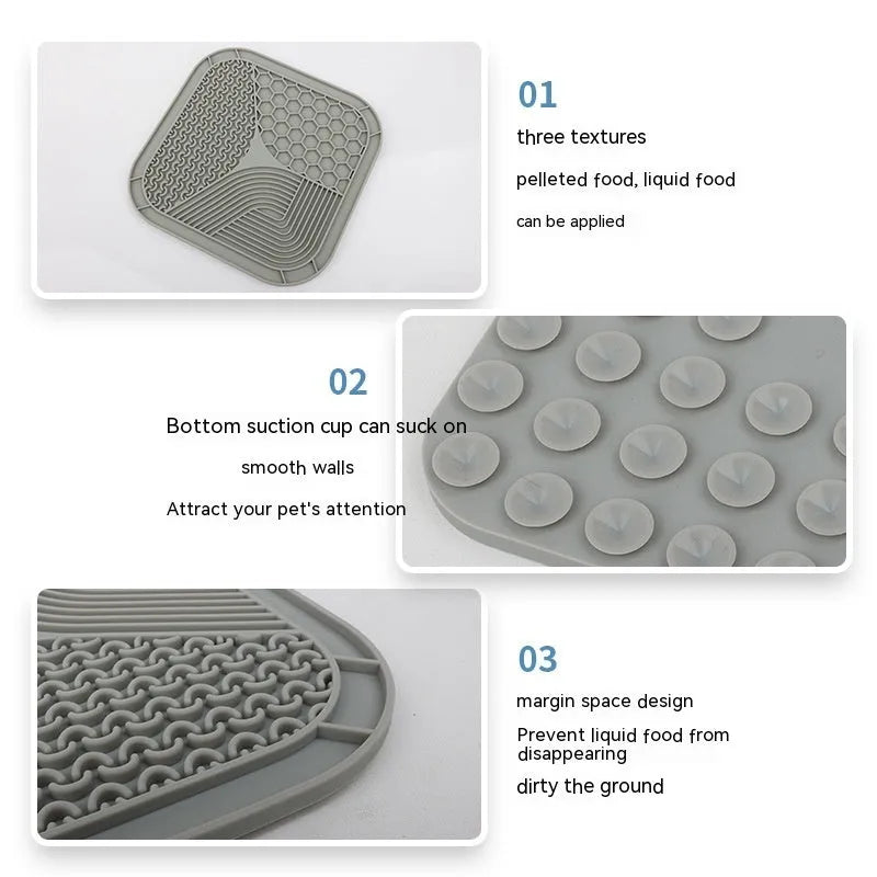 Silicone dog licking pad in grey, blue, or yellow, 20.8cm or 15cm size, 0.7cm thick