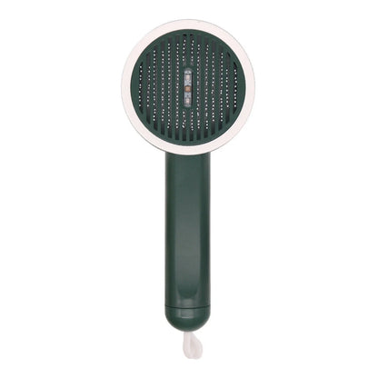 Rechargeable pet hair grooming brush with floating comb head for effortless detangling and dematting of cat and dog coats