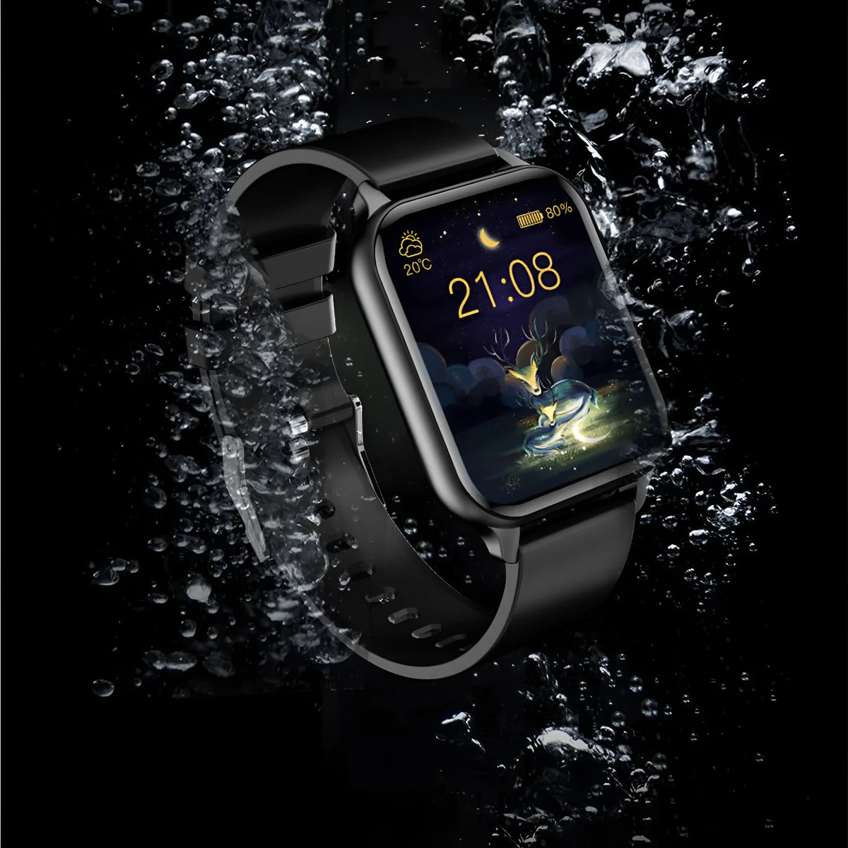 Smart watch with 1.7-inch screen, zinc alloy case, IP68 waterproof, and body temperature heart rate sleep monitoring.