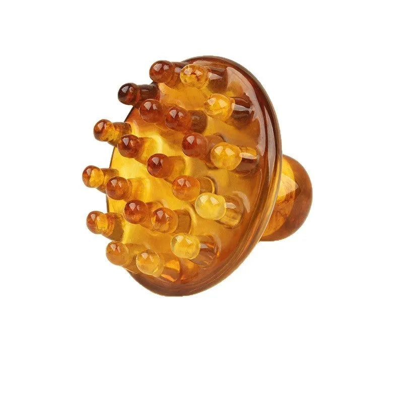 Brown and yellow disc massage combs with 21 teeth for scalp stimulation