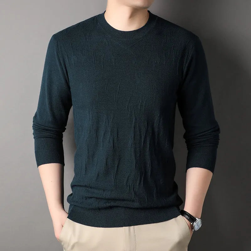 Loose fit mens solid colour polyester fibre long sleeve sweater in black, front view