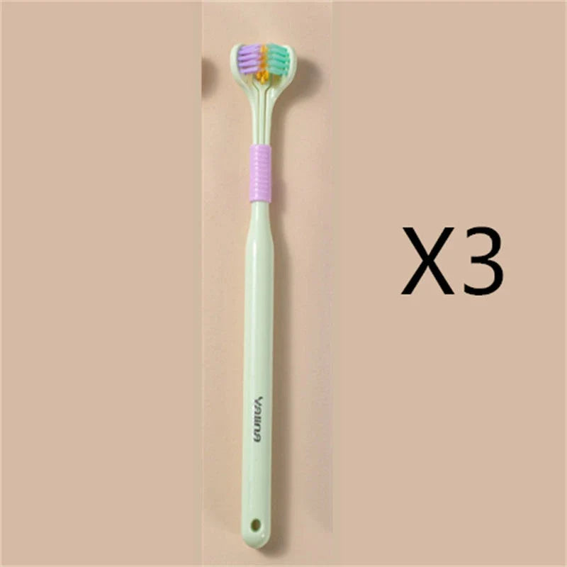 3-in-1 Soft Bristle Toothbrush with Tri-Sided Brush Head and Temperature-Responsive Bristles