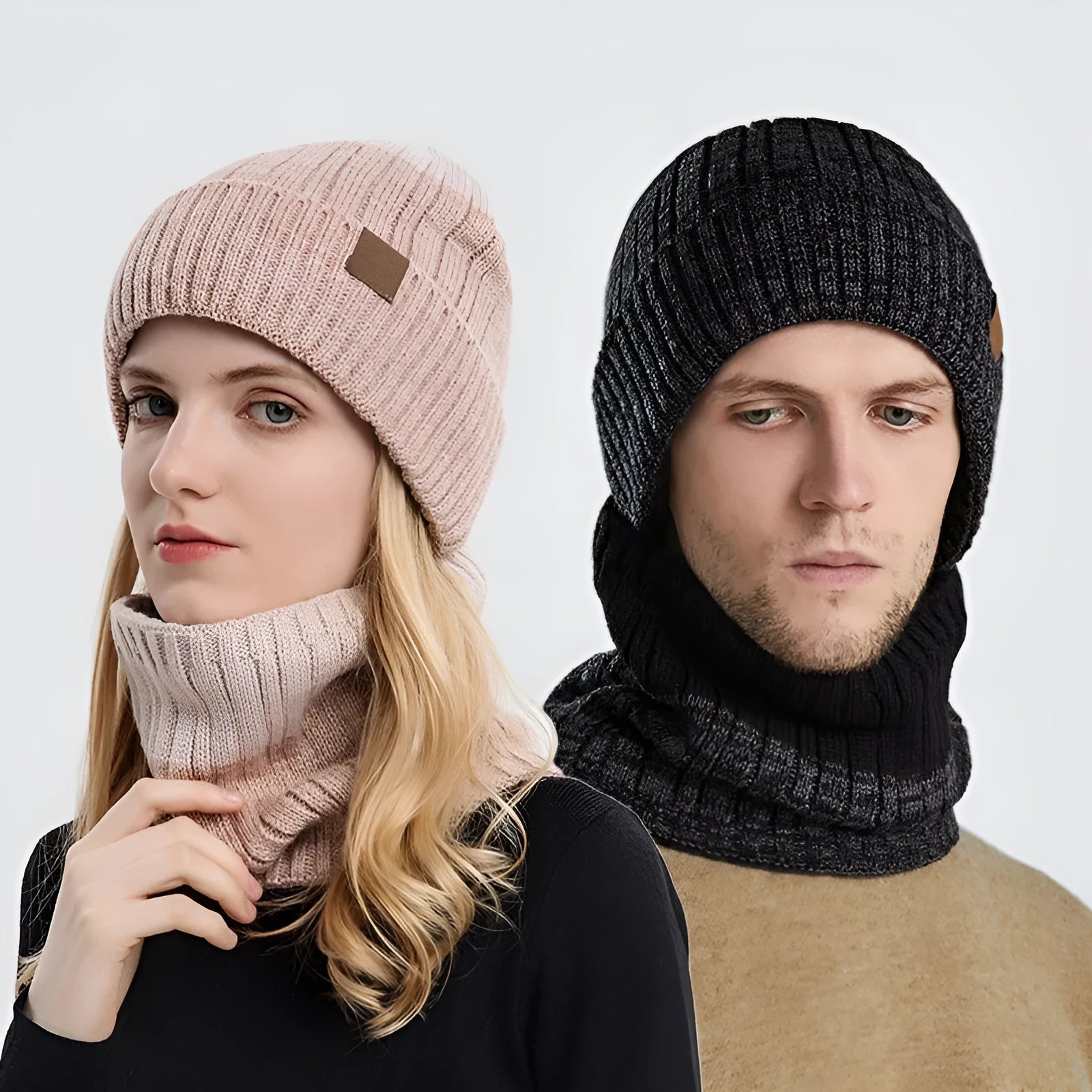 Men's thickened fleece-lined woolen winter hat with dome crown in black, grey and navy options