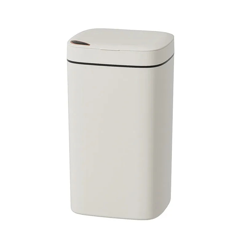 Square automatic sensor kitchen bin with open lid in milky white colour