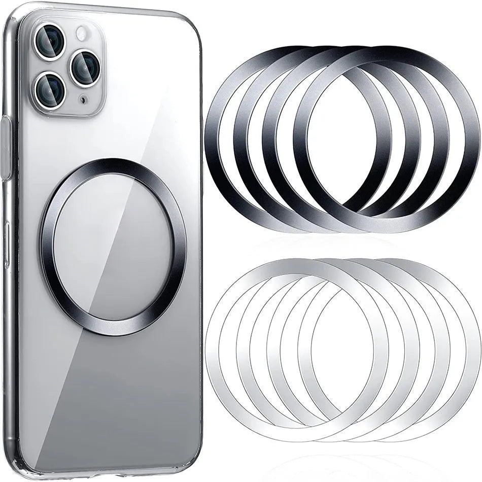 Universal alloy magnetic ring for wireless charger in silver, black, laser carving C ring, and laser carving O ring