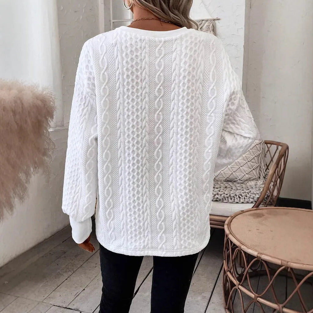 Milky white loose fit long sleeve t-shirt with 3D pattern detail and Japanese Korean styling