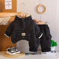 Children's fleece-lined winter suit set with cotton top and trousers in army green, black, or light khaki
