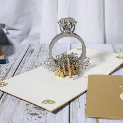 Elegant 3D pop-up wedding greeting cards with intricate laser-cut designs and 3D scenes for engagements, weddings, and anniversaries