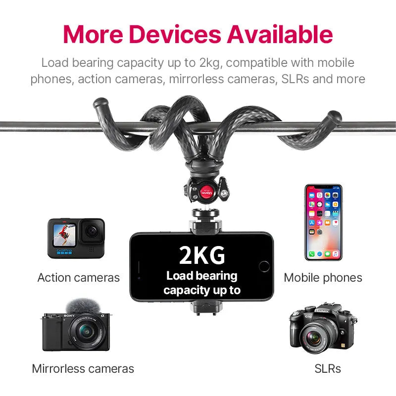 Black octopus mobile phone clip gimbal tripod set FT-01 with flexible legs and phone attachment