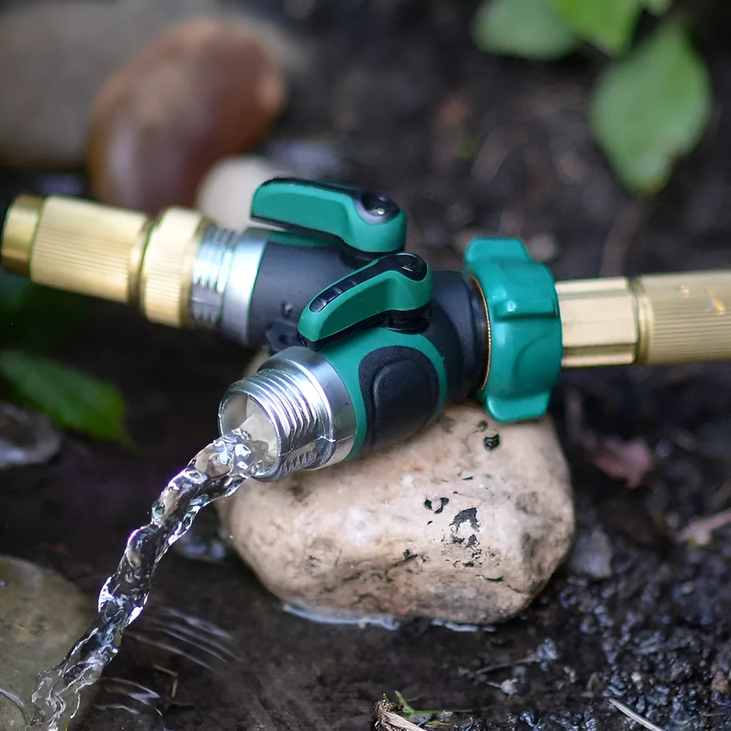 Zinc alloy garden hose ball valve diverter with 6-point double pass design for watering systems