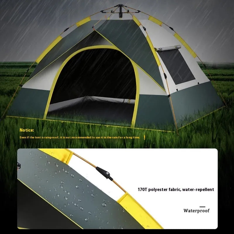 Dark green silver glue camping tent with automatic quick opening system for 3-4 people