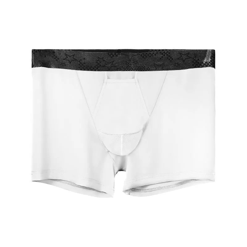 Men's ice silk knit boxer briefs in five colours showing mid-waist sport design