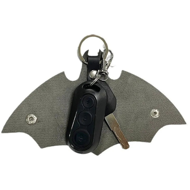 Black PU leather car key ring case pendant protective pouch measuring 17.6x11.8 cm with loop